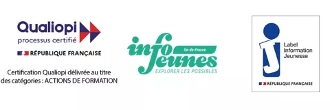 Logos Qualiopi Infos jeunes IDF et label IJ