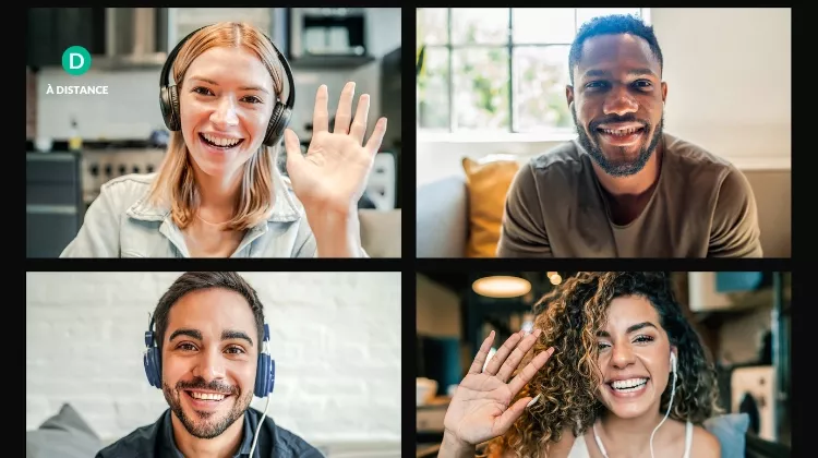 Une visio avec un écran de 4 personnes qui saluent